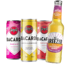 Bacardi Breezer of Bacardi razz & up, rum & cola of limon & lemonade